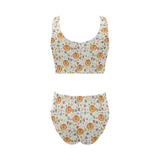 Lion Pattern Print Design 04 Chest Bowknot High Waisted Bikini Swimsuit