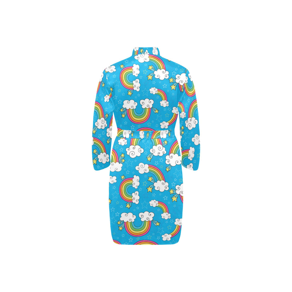 Rainbows Sky Clouds Pattern Men's Long Sleeve Belted Night Robe