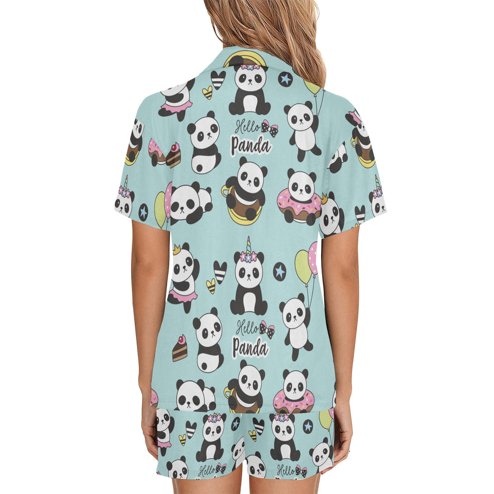 Cute baby panda pattern Women's V-Neck Short Pajama Set