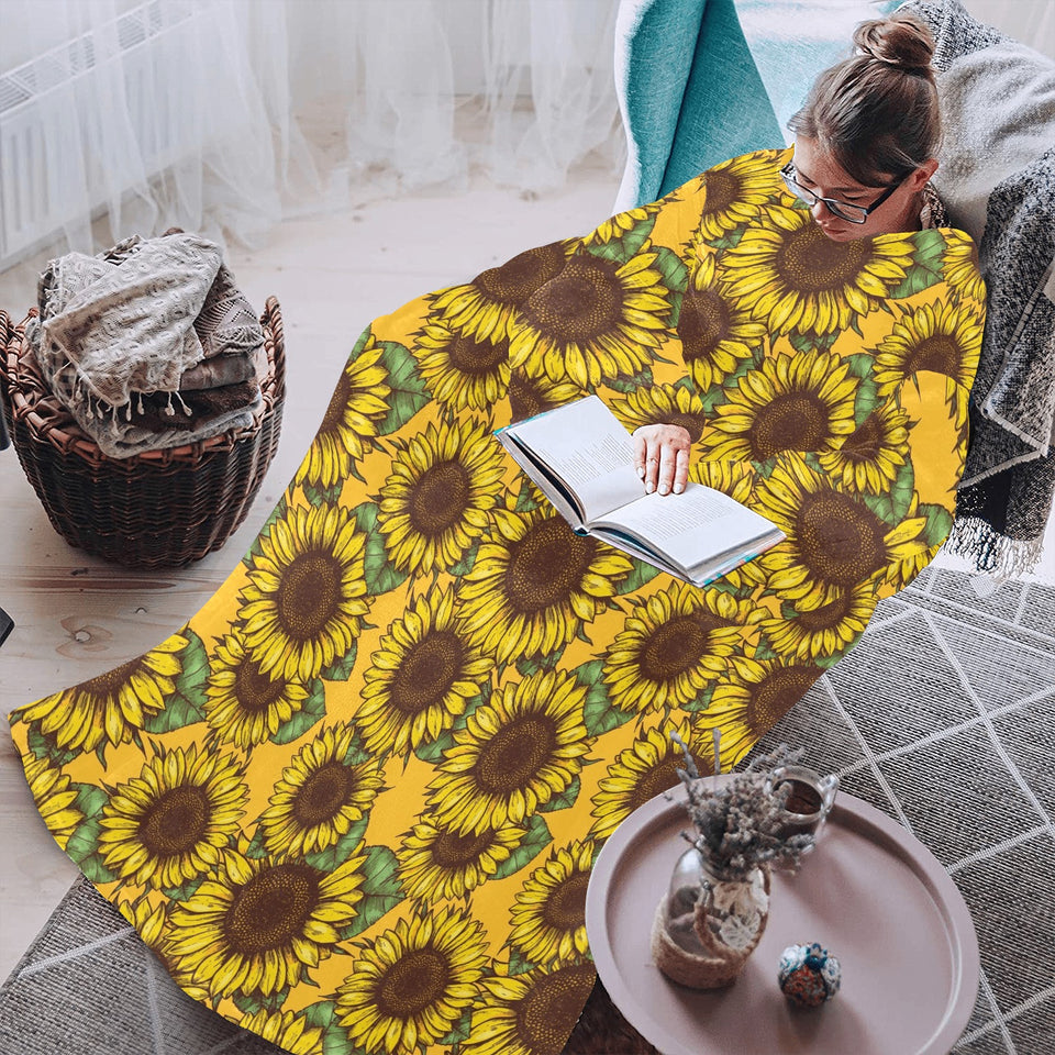 Sunflower pattern Blanket Robe with Sleeves
