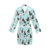 poodle dog green background Women's Long Sleeve Belted Night Robe