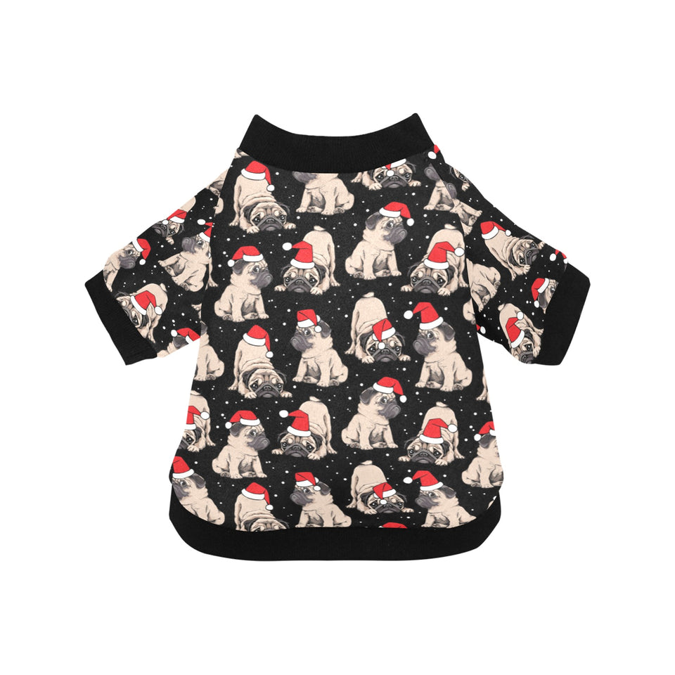 Christmas Pugs Santa_s red cap pattern All Over Print Pet Dog Round Neck Fuzzy Shirt