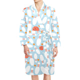 Bowling ball bowling pins blue blackground Men's Long Sleeve Belted Night Robe