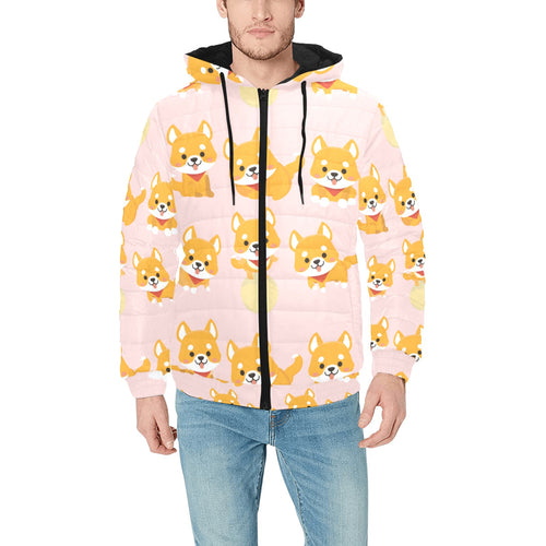 Cute shiba inu dog pattern Men's Padded Hooded Jacket