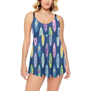 Surfboard Pattern Print Design 03 Chest Sexy Pleated Two Piece Swim Dress