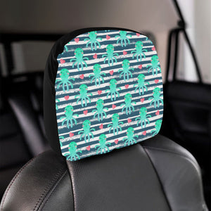Cute octopuses heart striped background Car Headrest Cover