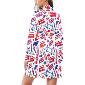 British Pattern Print Design 01 Women's Long Sleeve Belted Night Robe