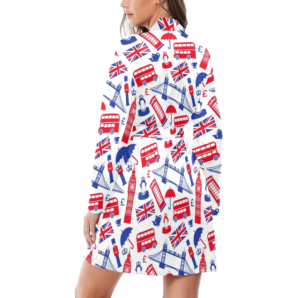 British Pattern Print Design 01 Women's Long Sleeve Belted Night Robe