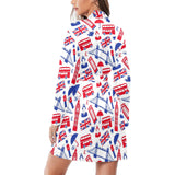 British Pattern Print Design 01 Women's Long Sleeve Belted Night Robe