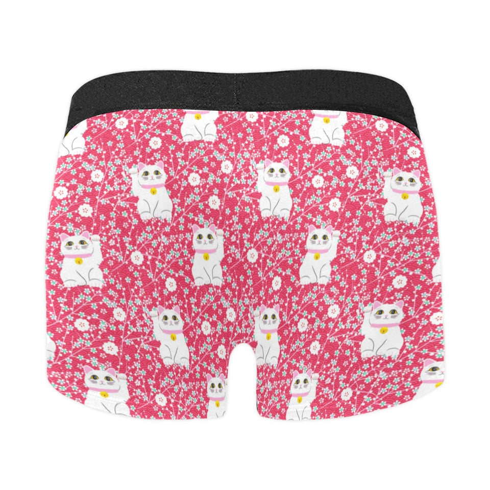 Maneki neko cat sakura pink background Men's All Over Print Boxer Briefs Men's Underwear