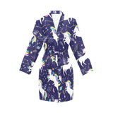 Hand drawn cute unicorn star planet Women's Long Sleeve Belted Night Robe