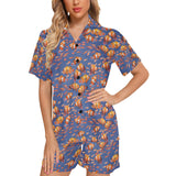 Clown Fish Pattern Print Design 04 Women's V-Neck Short Pajama Set