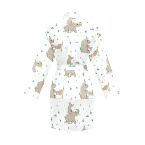 Cute Rhino pattern background Women's Long Sleeve Belted Night Robe