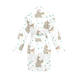 Cute Rhino pattern background Women's Long Sleeve Belted Night Robe