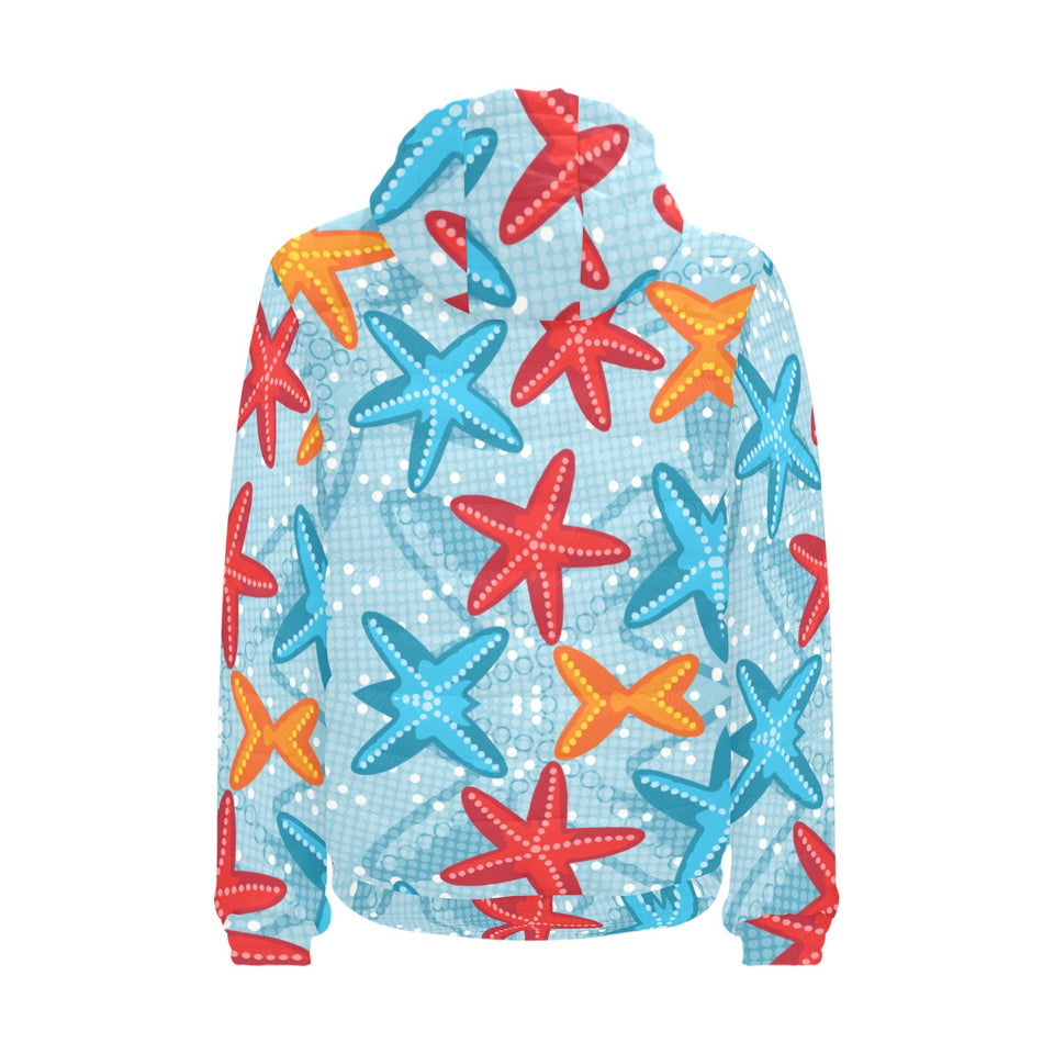 Blue red orange starfish pattern Men's Padded Hooded Jacket