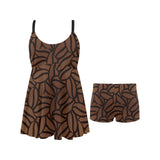 coffee bean pattern Chest Sexy Pleated Two Piece Swim Dress