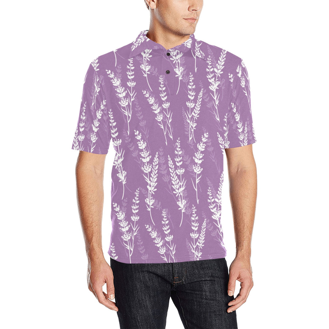 Lavender flowers purple pattern Men's All Over Print Polo Shirt