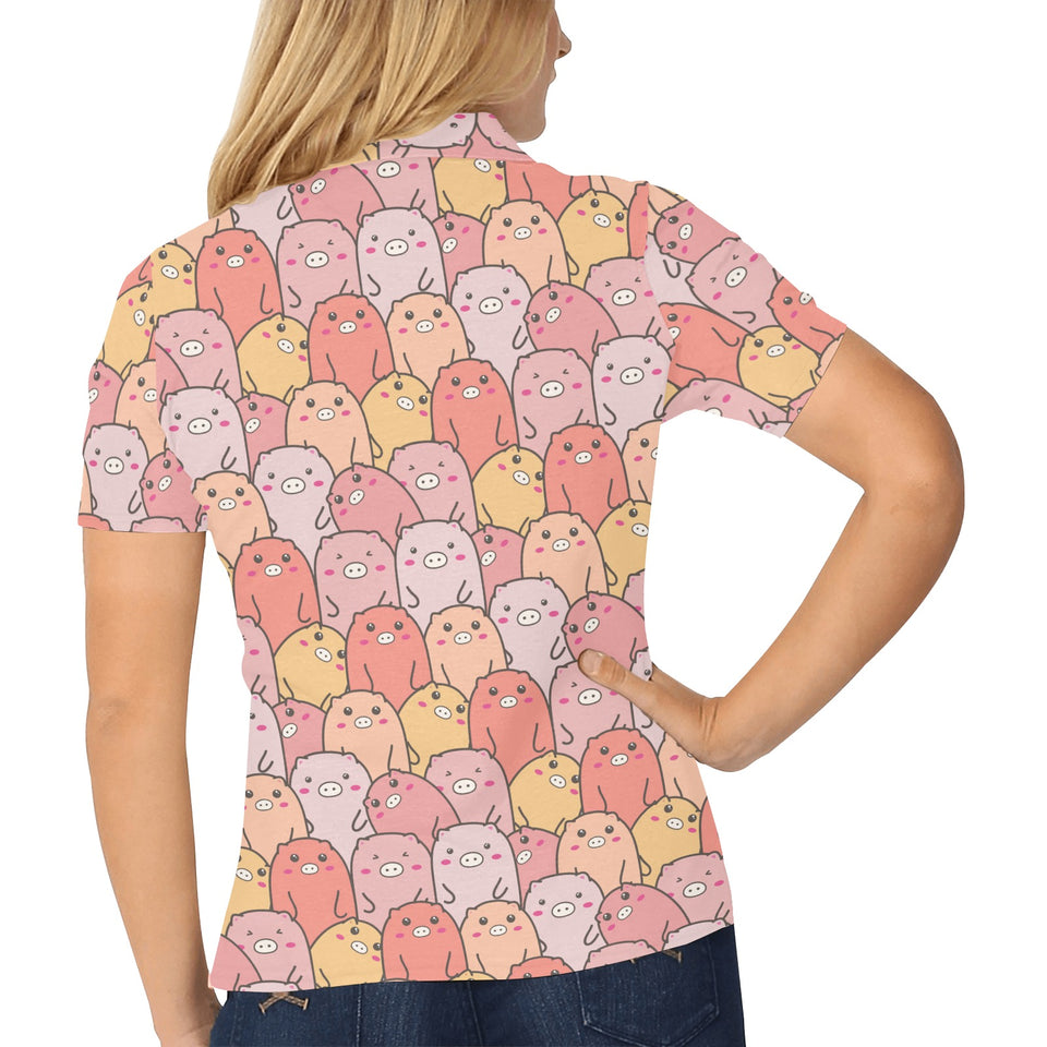 Pig Pattern Print Design 04 Women's All Over Print Polo Shirt