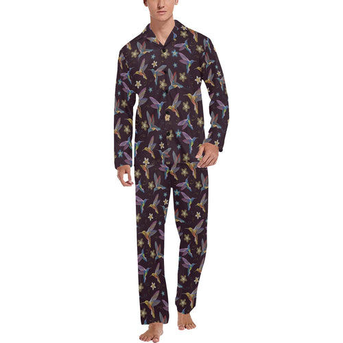 Hummingbird Pattern Print Design 04 Men's Long Pajama Set