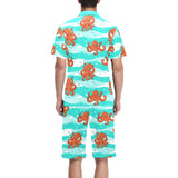 Octopuses sea wave background Men's V-Neck Short Pajama Set