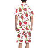 dragon fruits white background Men's V-Neck Short Pajama Set