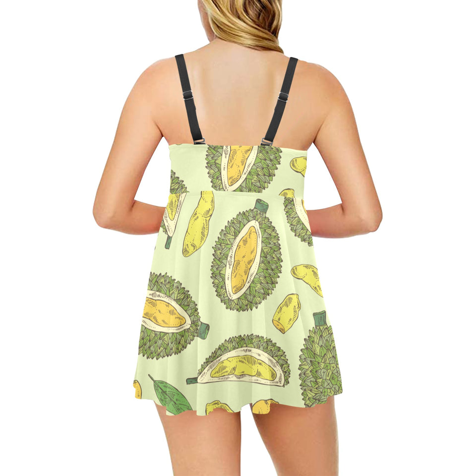 Durian leaves pattern background Chest Sexy Pleated Two Piece Swim Dress