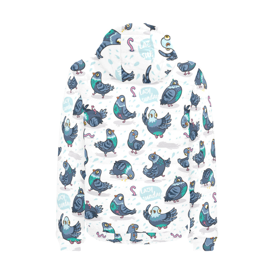 Pigeon Pattern Print Design 02 Men's Padded Hooded Jacket