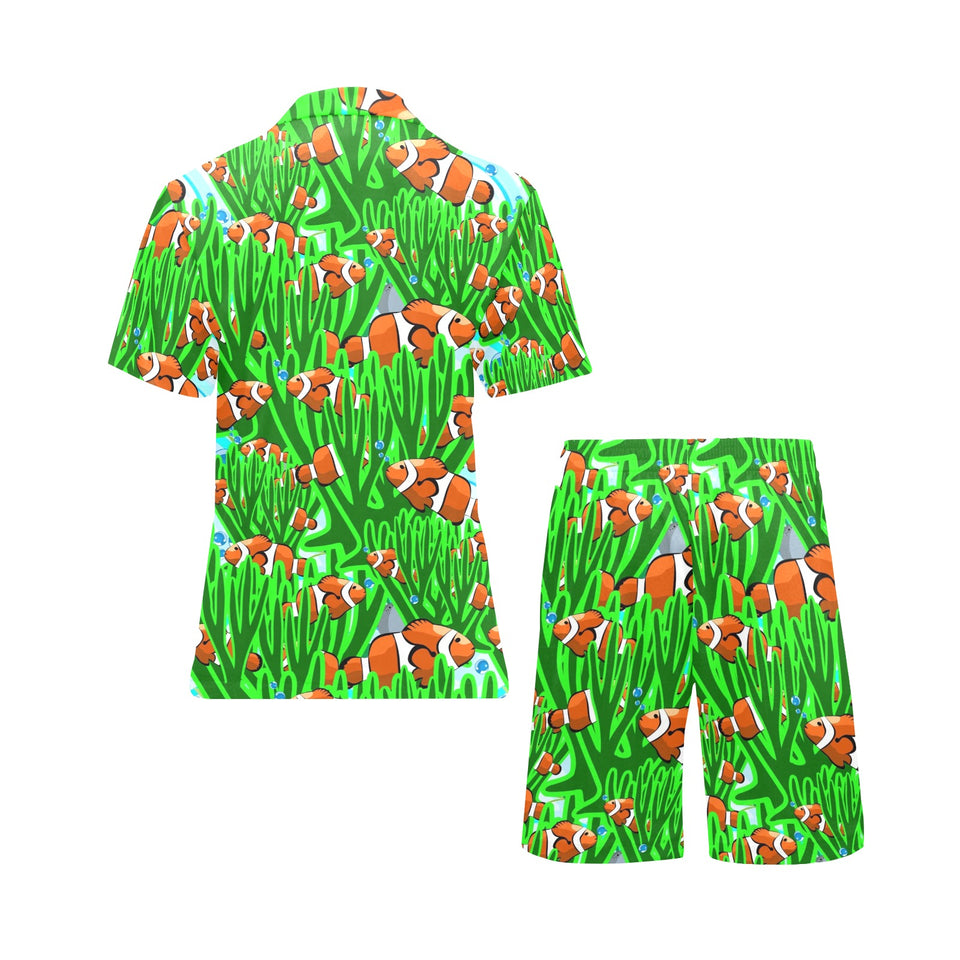 Clown Fish Pattern Print Design 01 Men's V-Neck Short Pajama Set
