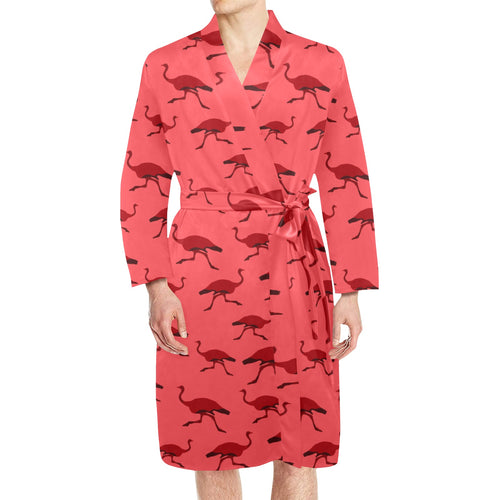 Ostrich Pattern Print Design 03 Men's Long Sleeve Belted Night Robe