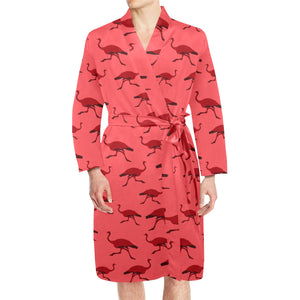 Ostrich Pattern Print Design 03 Men's Long Sleeve Belted Night Robe