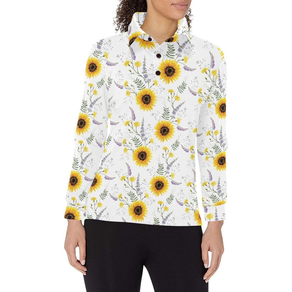 beautiful sunflowers pattern Women's Long Sleeve Polo Shirt