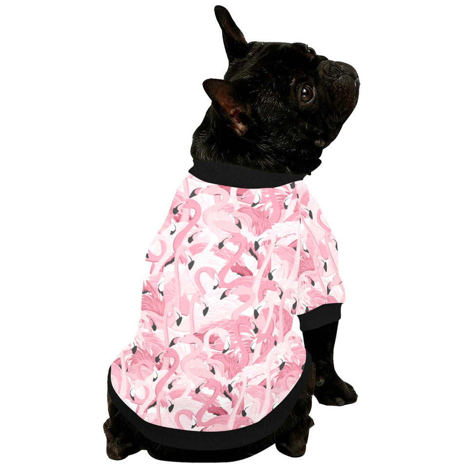 Pink flamingos pattern background All Over Print Pet Dog Round Neck Fuzzy Shirt