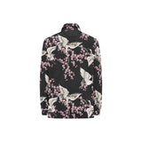 Japanese crane pink sakura pattern Women's Long Sleeve Polo Shirt