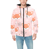 Cute fox pattern pink background Men's Padded Hooded Jacket