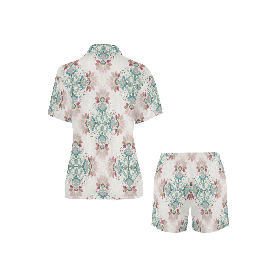 Square floral indian flower pattern Women's V-Neck Short Pajama Set