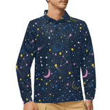 space pattern with planets, comets, constellations Men's Long Sleeve Polo Shirt