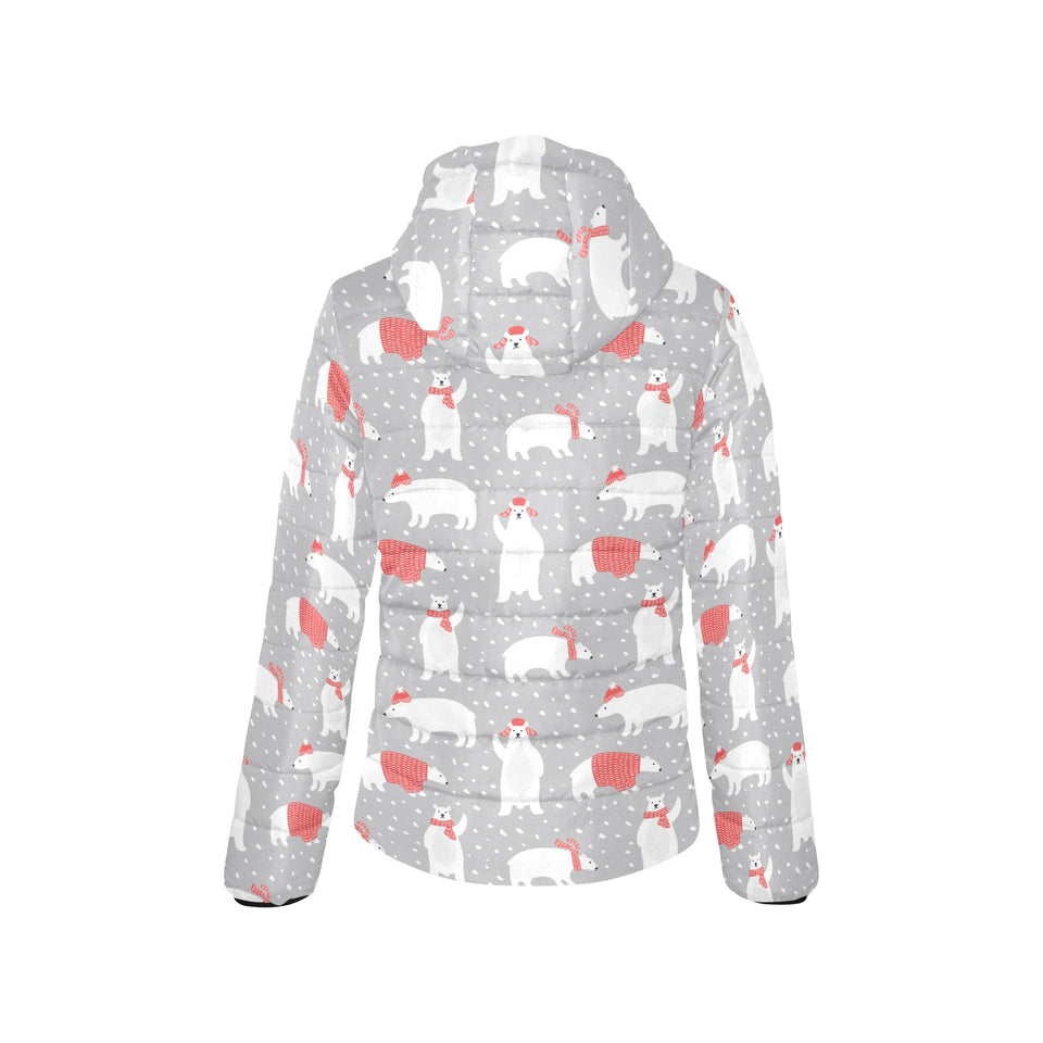 Cute polar bear christmas snow pattern Women's Padded Hooded Jacket