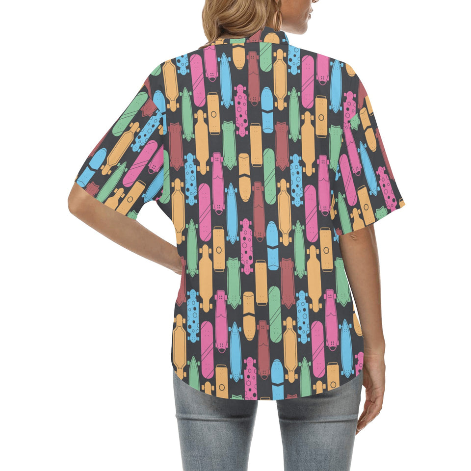Skate Board Pattern Print Design 02 Women's All Over Print Hawaiian Shirt