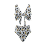 Lion Pattern Print Design 05 Chest Bowknot High Waisted Bikini Swimsuit