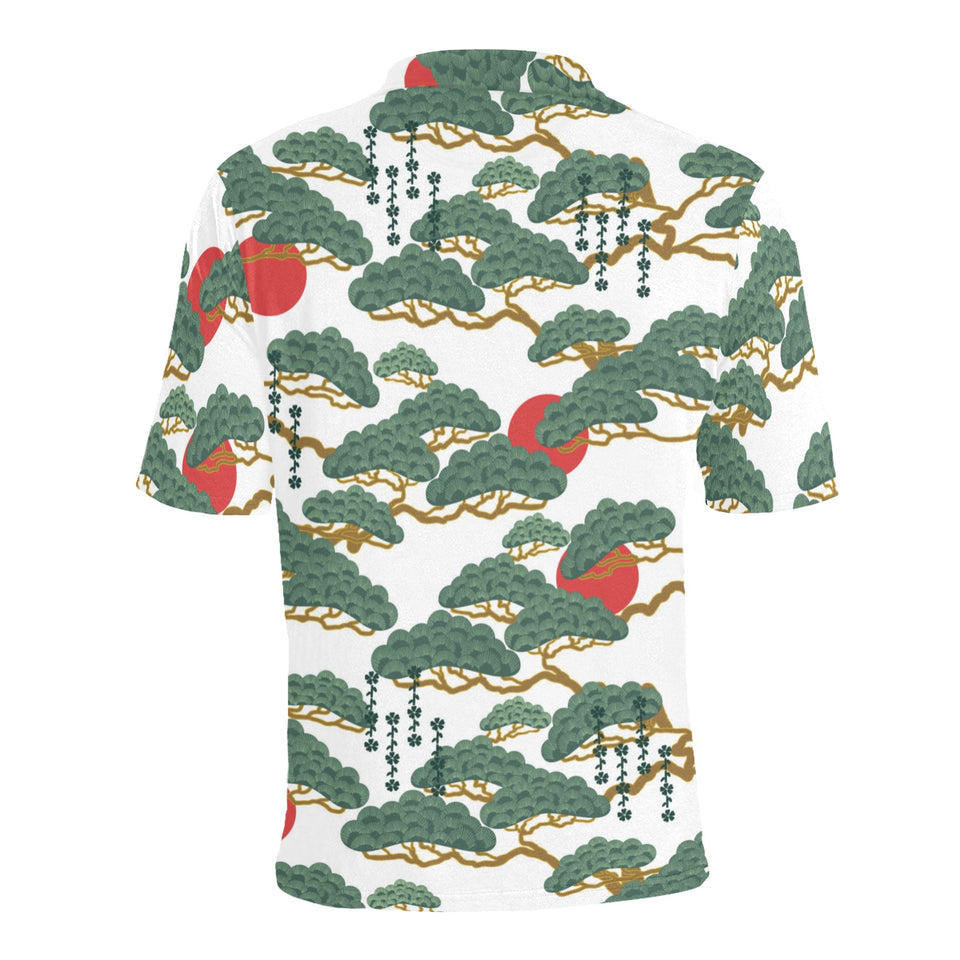 Bonsai red sun japanese pattern Men's All Over Print Polo Shirt