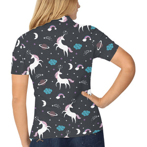 unicorn rainbows moon clound star pattern Women's All Over Print Polo Shirt