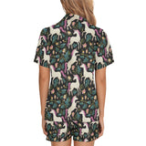 Unicorns forest background Women's V-Neck Short Pajama Set