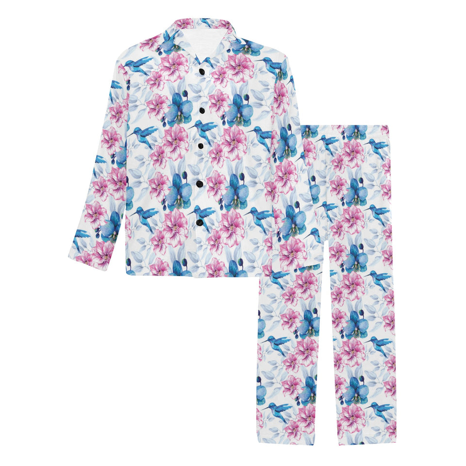Hummingbird Pattern Print Design 02 Men's Long Pajama Set