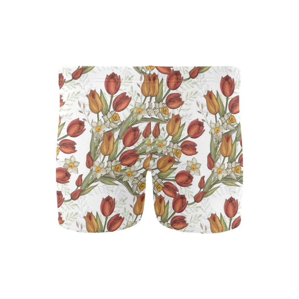 Red tulips and daffodils pattern Men's Swimming Trunks