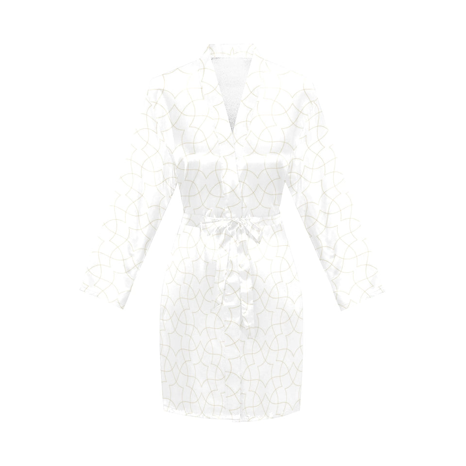 arabic white pattern Women's Long Sleeve Belted Night Robe