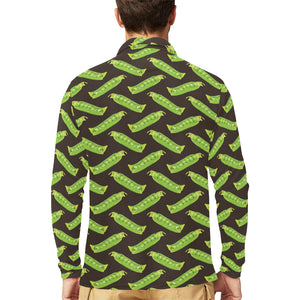 Green Peas Pattern Print Design 05 Men's Long Sleeve Polo Shirt