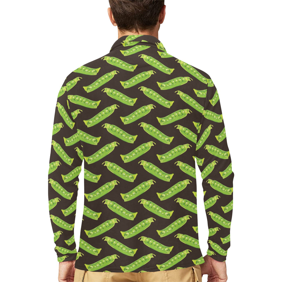 Green Peas Pattern Print Design 05 Men's Long Sleeve Polo Shirt
