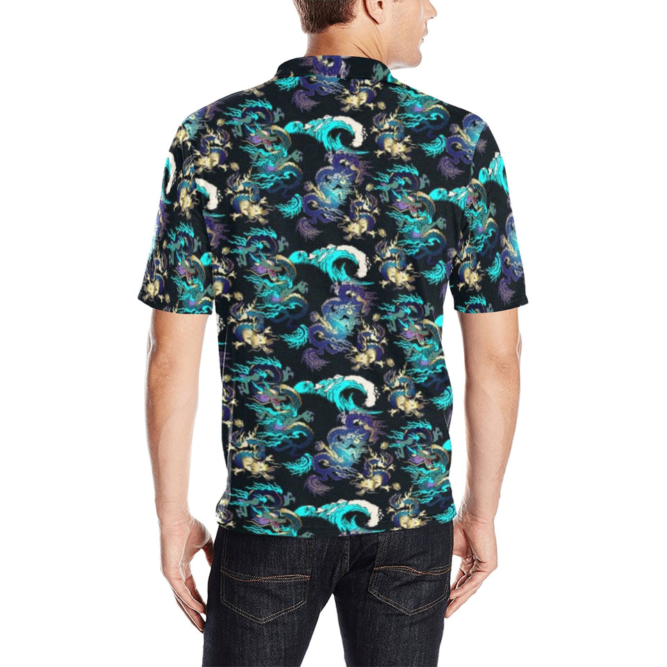 Dragon sea wave pattern Men's All Over Print Polo Shirt