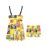 Camera Pattern Print Design 02 Chest Sexy Pleated Two Piece Swim Dress