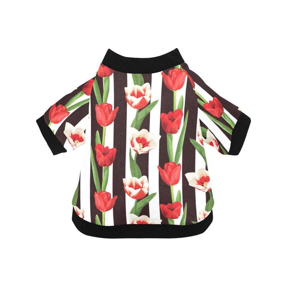 red and white tulips pattern All Over Print Pet Dog Round Neck Fuzzy Shirt